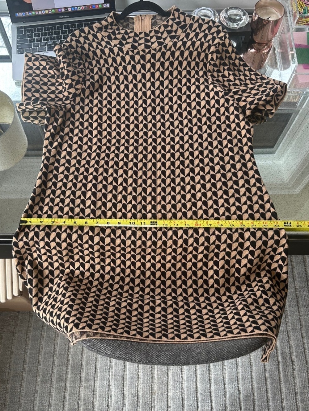 ANTHROPOLOGIE Short-Sleeve Mock-Neck Mod Black & Tan Sweater Mini Dress - 2X - Picture 13 of 16